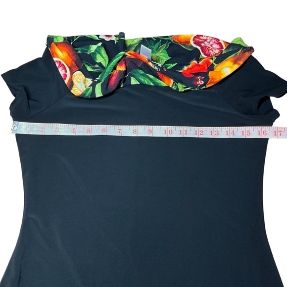 JOSEPH RIBKOFF Tropical Fruit Print Dress Cap Sleeves Popover Style Cowl Neck 8 - Picture 6 of 10